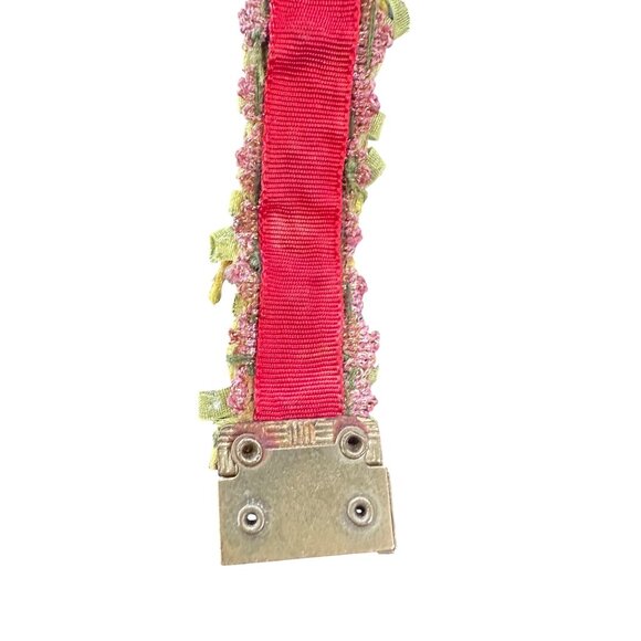 Vintage Beaded Bracelet With Brass Clasp Pink & Green Glass Beads Ribbon Details - Picture 7 of 10